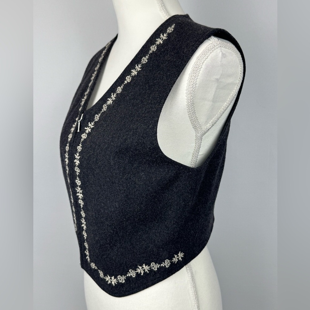 Vintage Gap Boiled Wool Vest Embroidery Full Zip Charcoal Grey Nordic Medium - Picture 4 of 9